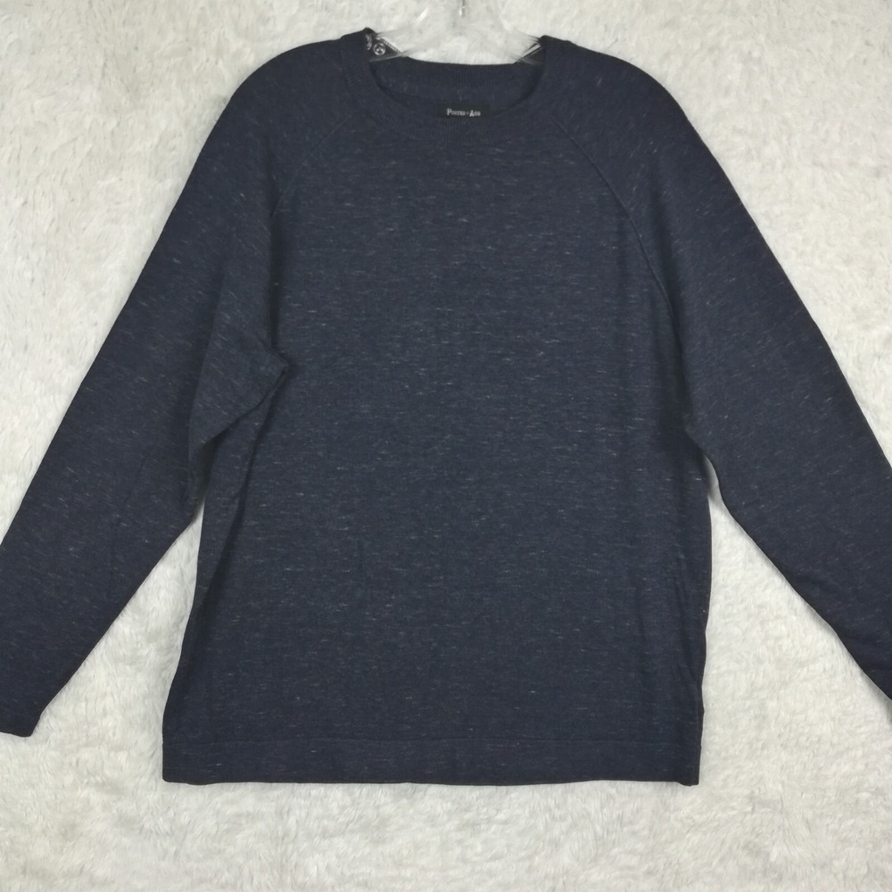 Porter Ash Mens Sweater Blue Navy Heather Raglan Long Sleeve Crew Neck Knit‎ L